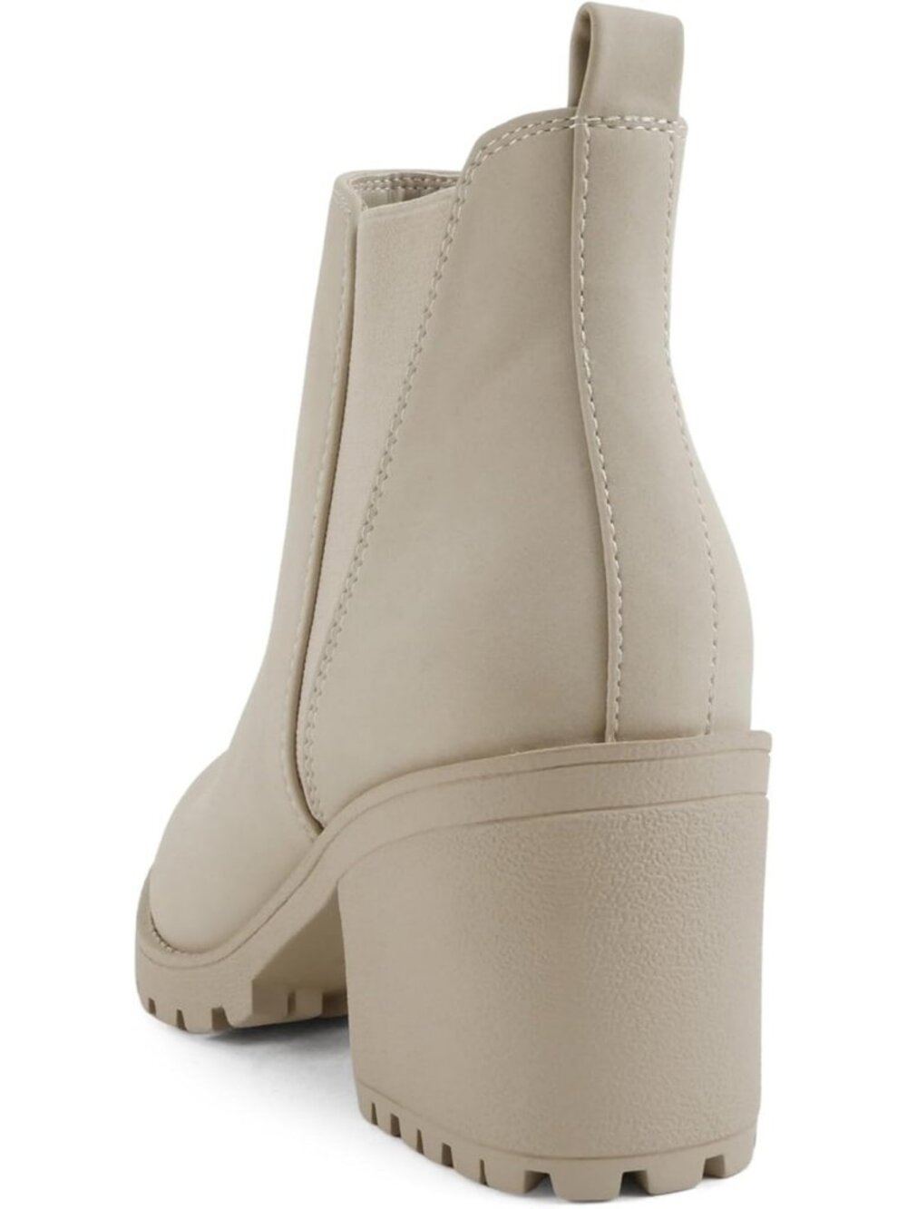 Women's Sand Nubuck Origami Lug Sole Mid Heel Ankle Bootie Double Elastic Boot - Picture 3 of 5